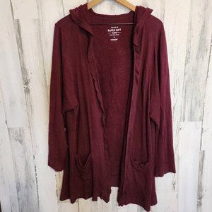 Torrid Super Soft Fleece Wine Colored Open Front Drape Cardigan Sweater Size 4